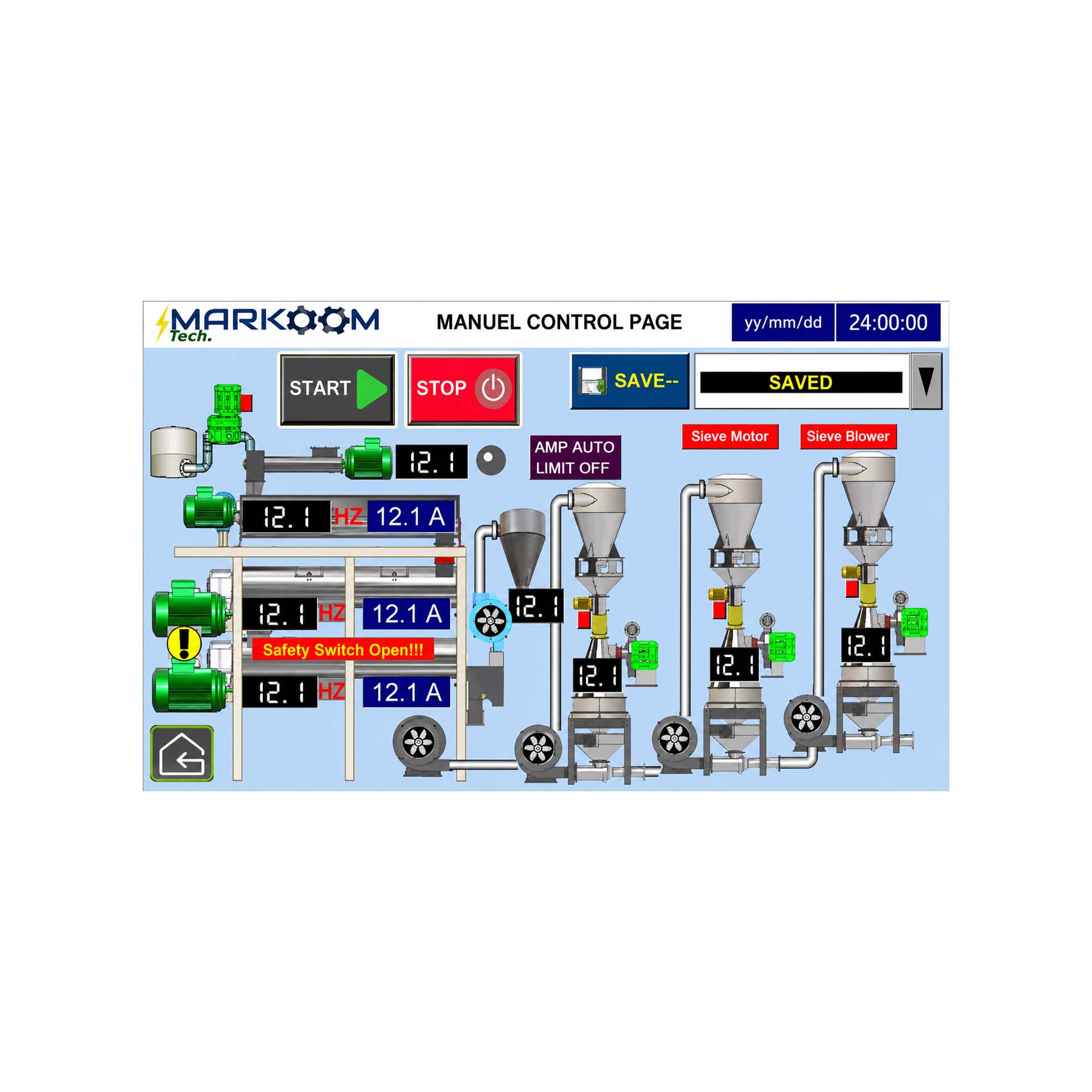 SCADA System MTSS industrial monitoring and control software for real-time supervision of sesame processing production lines